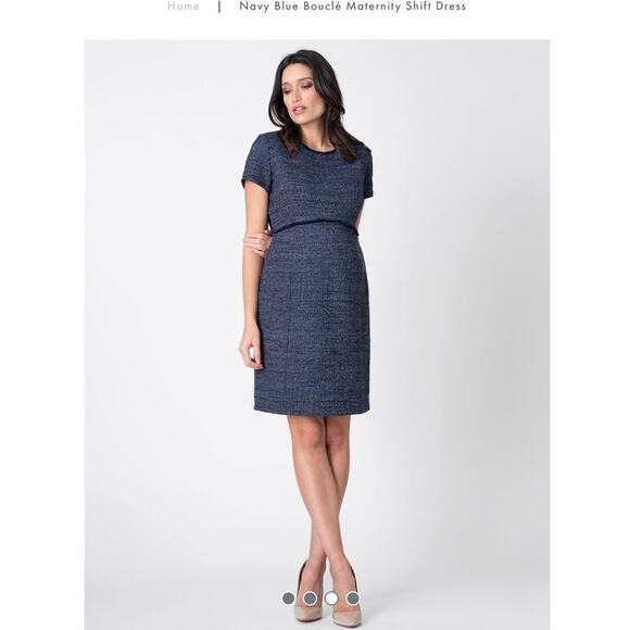 Seraphine Navy Bouclé maternity shift dress - Picture 1 of 10